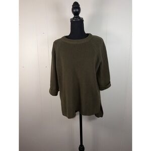 Mote olive green high-low knit cuffed sleeve sweater features a ribbed texture S